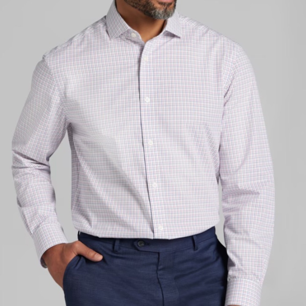 Kenneth Cole Men’s Slim Fit RedPurple Patterned Button Down Dress Shirt 17 34/35